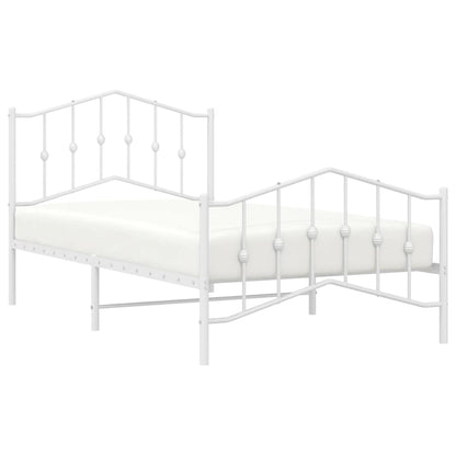 Metal Bed Frame without Mattress with Footboard White 100x190cm