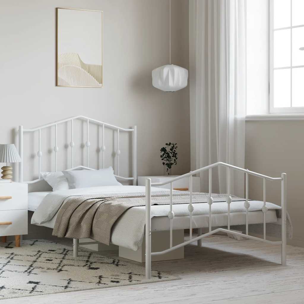 Metal Bed Frame without Mattress with Footboard White 100x190cm