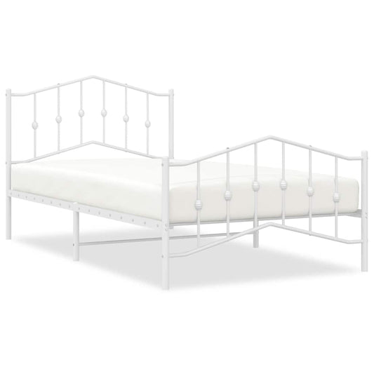 Metal Bed Frame without Mattress with Footboard White 100x200cm