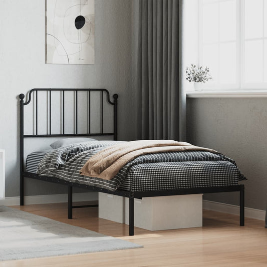 Metal Bed Frame without Mattress with Headboard Black 90x200cm
