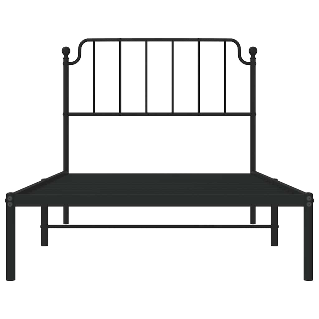 Metal Bed Frame without Mattress with Headboard Black 100x190cm