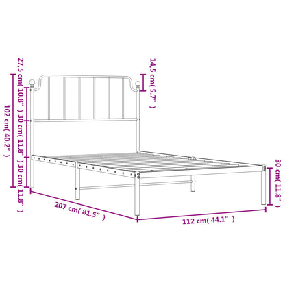 Metal Bed Frame without Mattress with Headboard Black 107x203cm