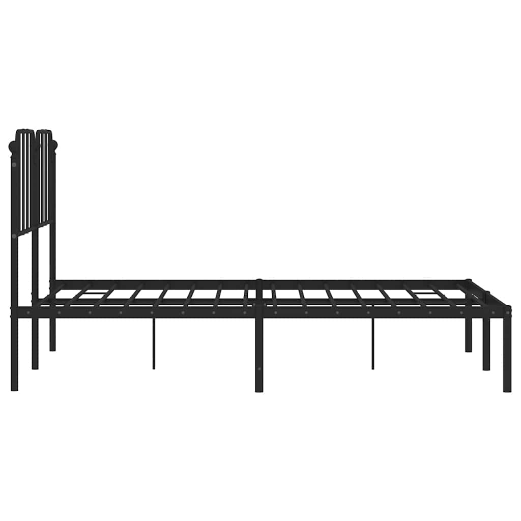Metal Bed Frame without Mattress with Headboard Black 135x190cm