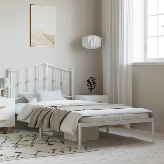 Metal Bed Frame without Mattress with Headboard Black 135x190cm
