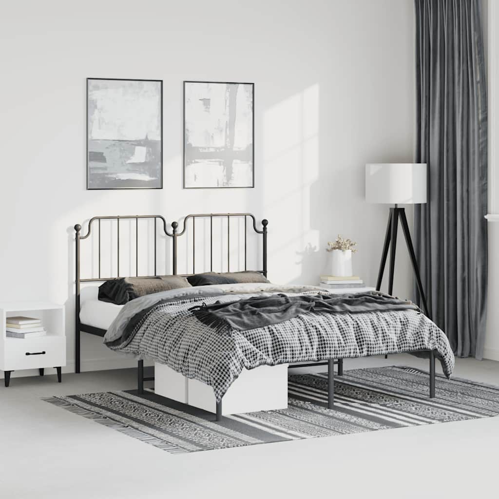Metal Bed Frame without Mattress with Headboard Black 150x200cm