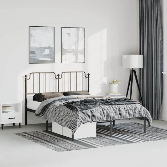 Metal Bed Frame without Mattress with Headboard Black 150x200cm