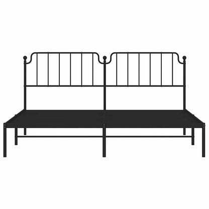 Metal Bed Frame without Mattress with Headboard Black 193x203cm