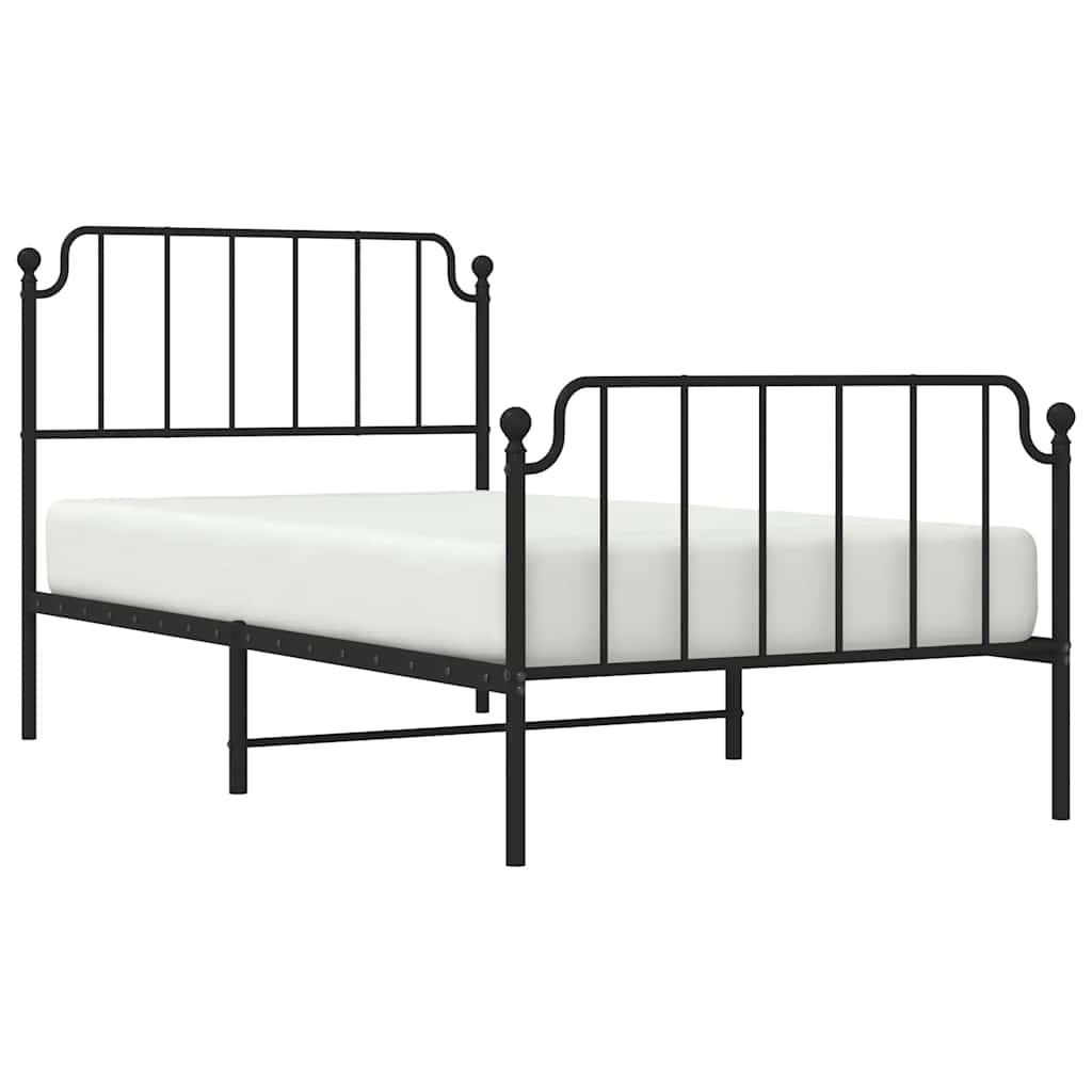 Metal Bed Frame without Mattress with Footboard Black 100x200cm