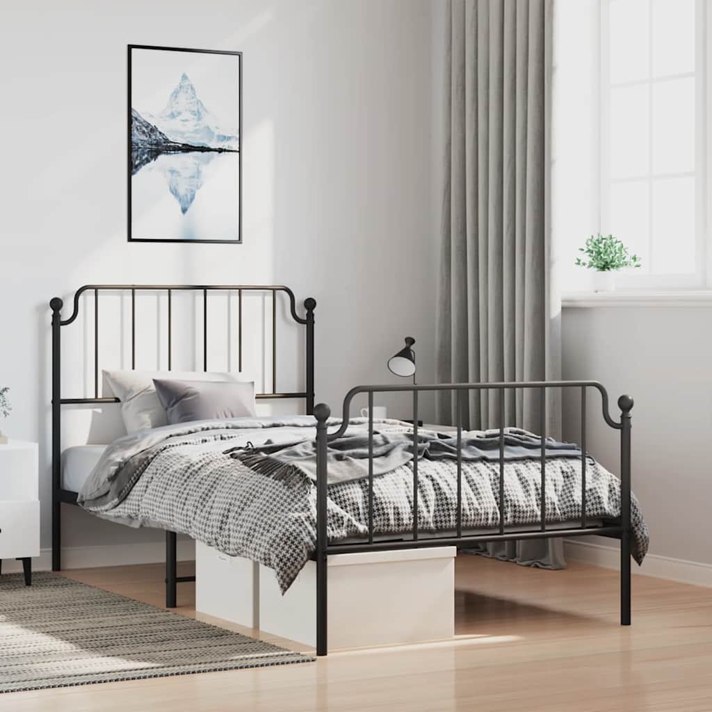 Metal Bed Frame without Mattress with Footboard Black 100x200cm