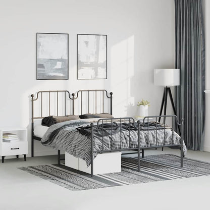 Metal Bed Frame without Mattress with Footboard Black 150x200cm