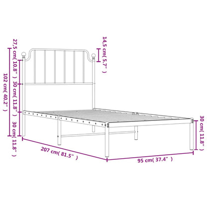 Metal Bed Frame without Mattress with Headboard White 90x200cm