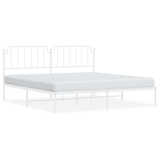 Metal Bed Frame without Mattress with Headboard White 193x203cm