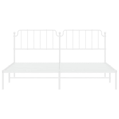 Metal Bed Frame without Mattress with Headboard White 193x203cm