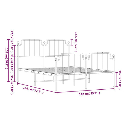 Metal Bed Frame without Mattress with Footboard White 135x190cm