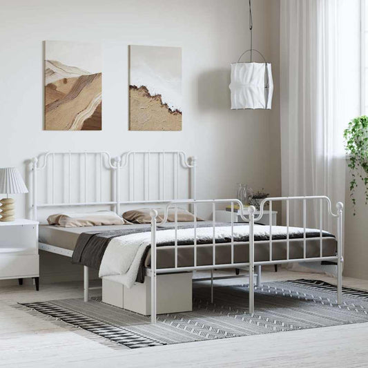 Metal Bed Frame without Mattress with Footboard White 135x190cm