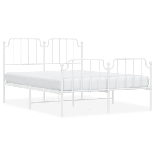 Metal Bed Frame without Mattress with Footboard White 140x190cm