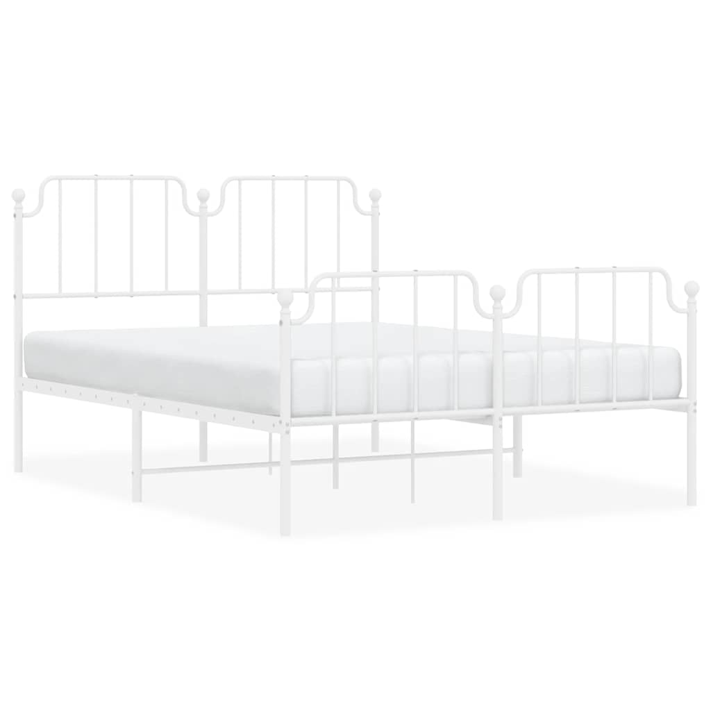 Metal Bed Frame without Mattress with Footboard White 150x200cm