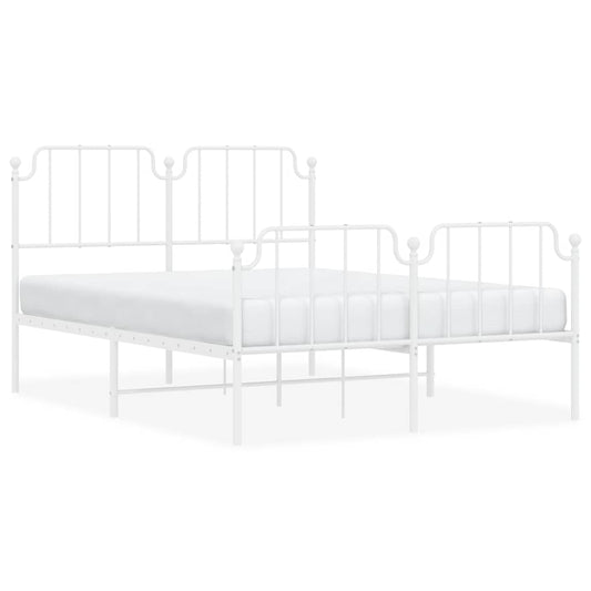 Metal Bed Frame without Mattress with Footboard White 150x200cm