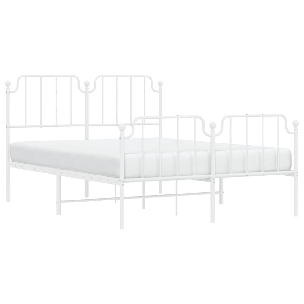 Metal Bed Frame without Mattress with Footboard White 150x200cm