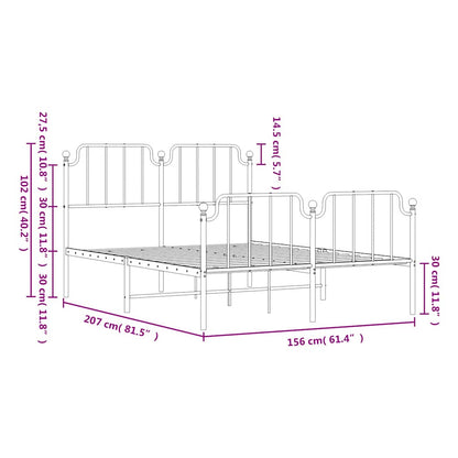 Metal Bed Frame without Mattress with Footboard White 150x200cm