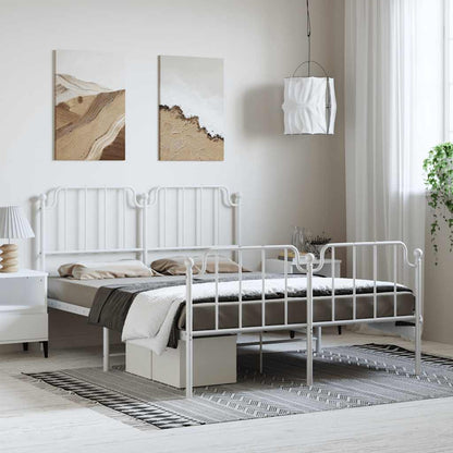 Metal Bed Frame without Mattress with Footboard White 150x200cm