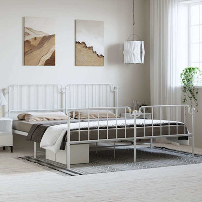 Metal Bed Frame without Mattress with Footboard White 183x213cm