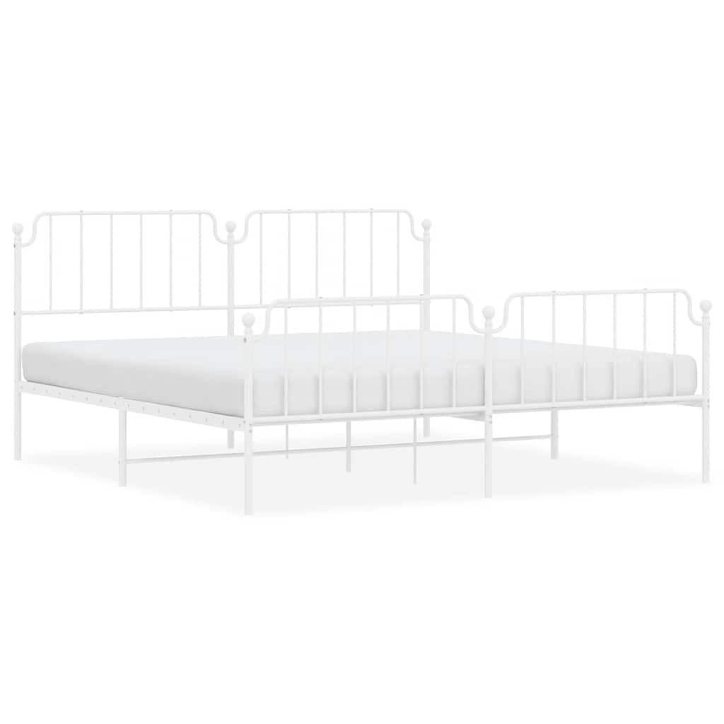 Metal Bed Frame without Mattress with Footboard White 193x203cm