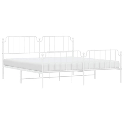 Metal Bed Frame without Mattress with Footboard White 193x203cm