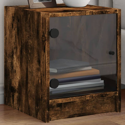 Bedside Cabinet with Glass Door Smoked Oak 35x37x42 cm