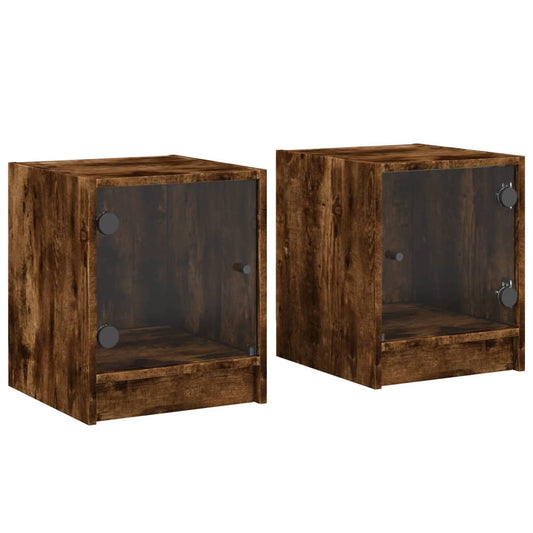 Bedside Cabinets with Glass Doors 2 pcs Smoked Oak 35x37x42 cm