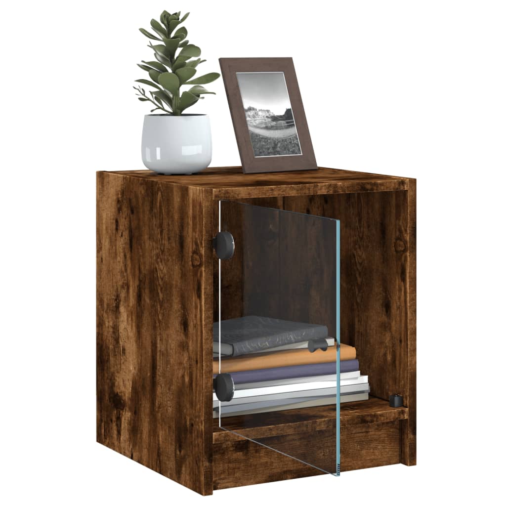 Bedside Cabinets with Glass Doors 2 pcs Smoked Oak 35x37x42 cm