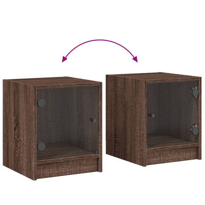 Bedside Cabinet with Glass Door Brown Oak 35x37x42 cm