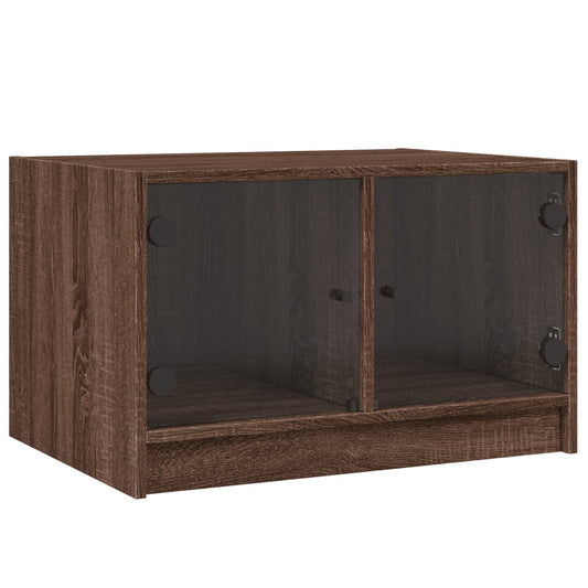 Coffee Table with Glass Doors Brown Oak 68x50x42 cm