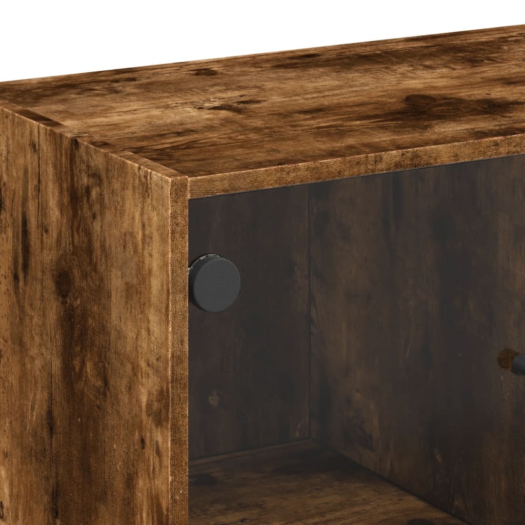 Side Cabinet with Glass Doors Smoked Oak 68x37x75.5 cm