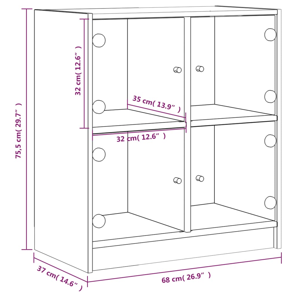 Side Cabinet with Glass Doors Grey Sonoma 68x37x75.5 cm
