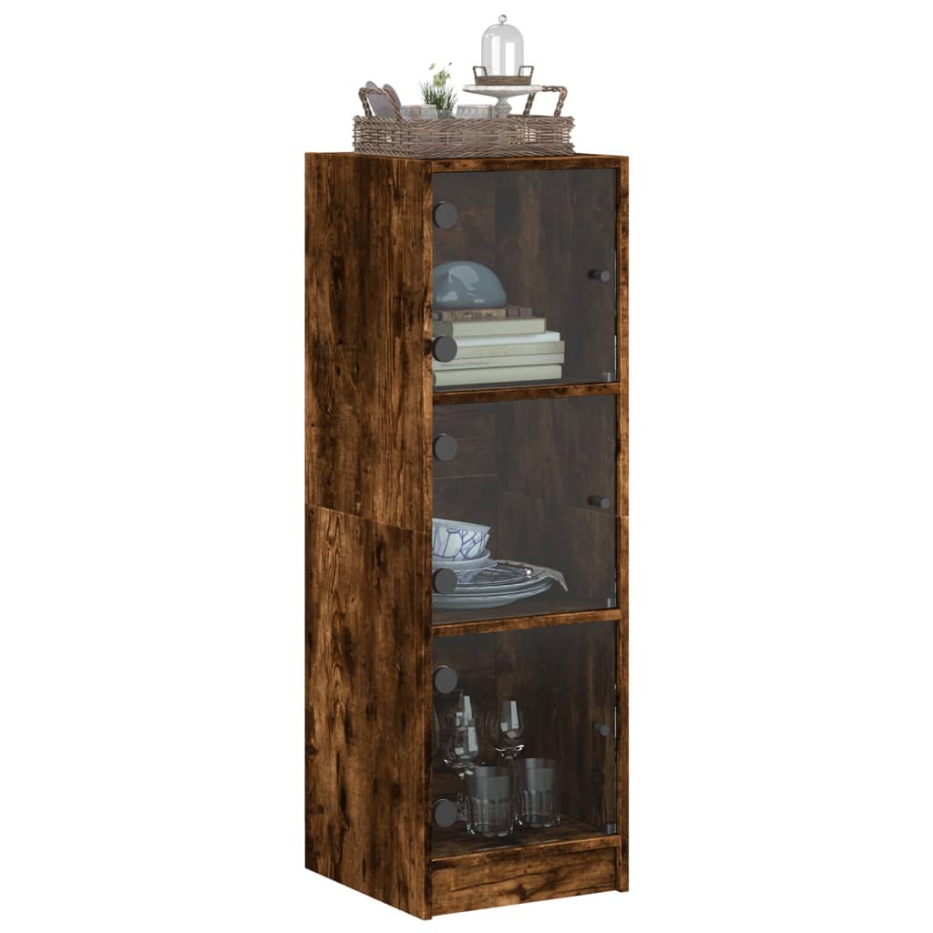 Highboard with Glass Doors Smoked Oak 35x37x109 cm