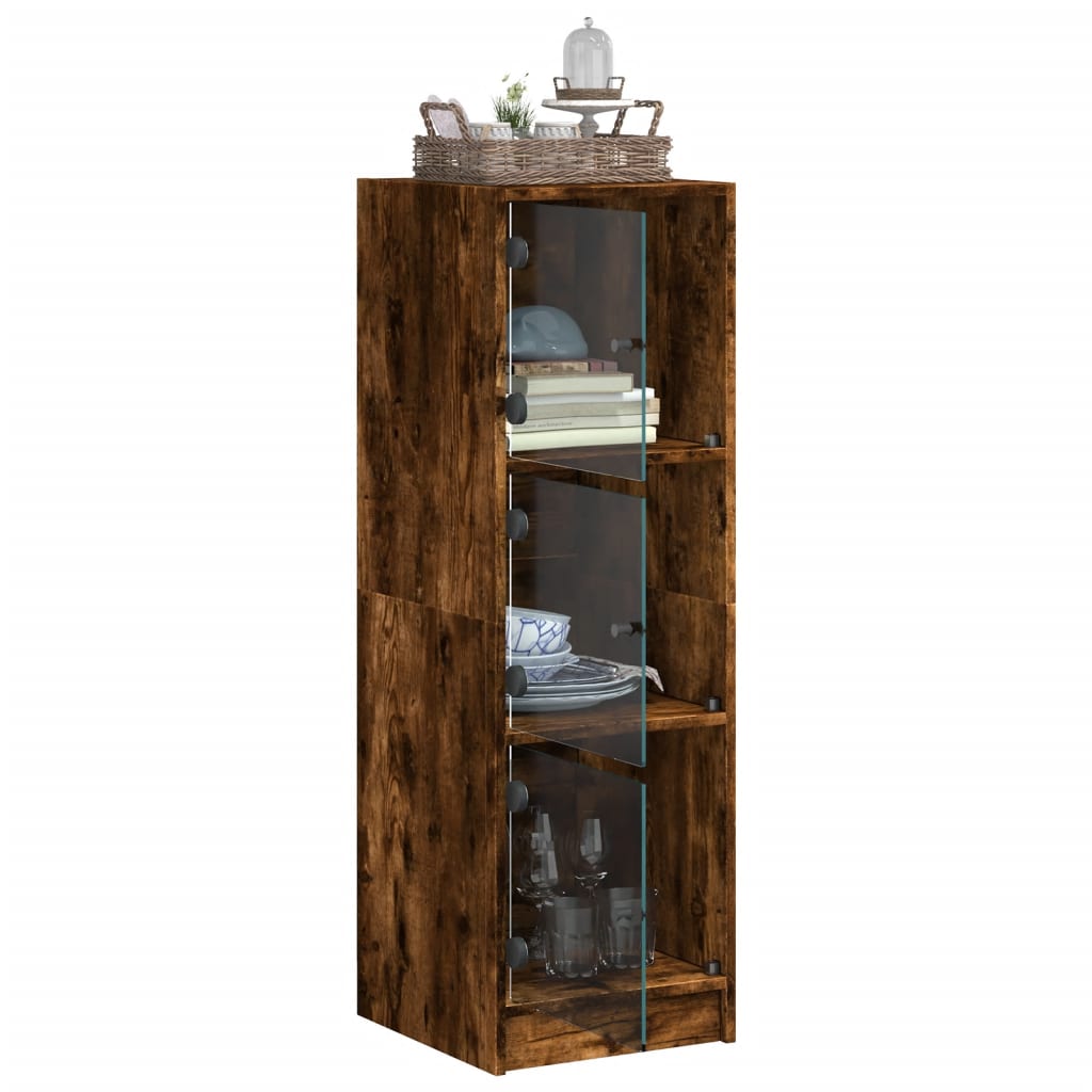 Highboard with Glass Doors Smoked Oak 35x37x109 cm