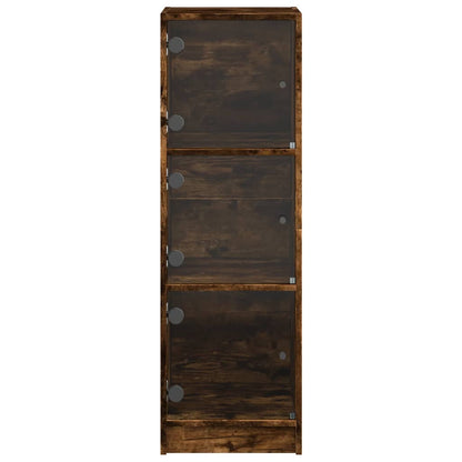 Highboard with Glass Doors Smoked Oak 35x37x109 cm