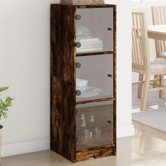 Highboard with Glass Doors Smoked Oak 35x37x109 cm