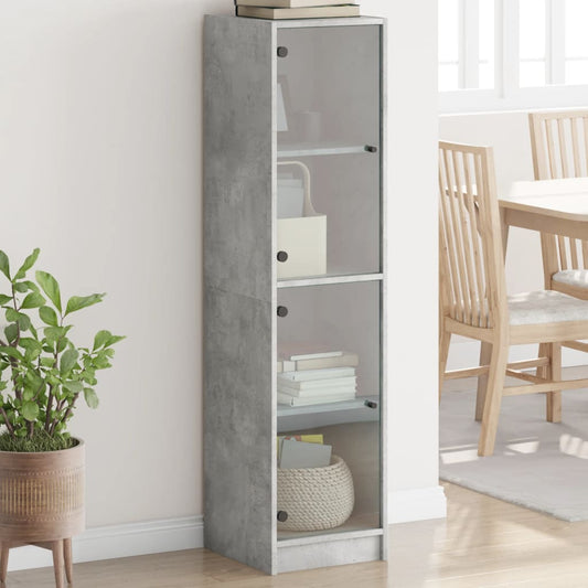 Highboard with Glass Doors Concrete Grey 35x37x142 cm