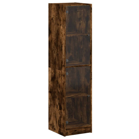 Highboard with Glass Doors Smoked Oak 35x37x142 cm