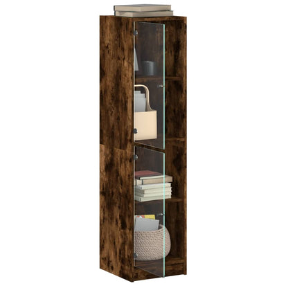 Highboard with Glass Doors Smoked Oak 35x37x142 cm