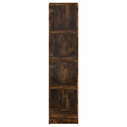 Highboard with Glass Doors Smoked Oak 35x37x142 cm
