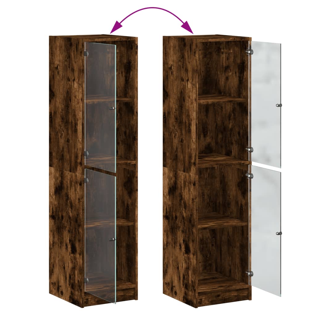 Highboard with Glass Doors Smoked Oak 35x37x142 cm