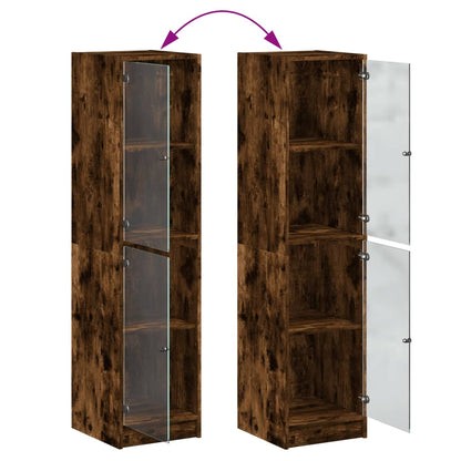 Highboard with Glass Doors Smoked Oak 35x37x142 cm