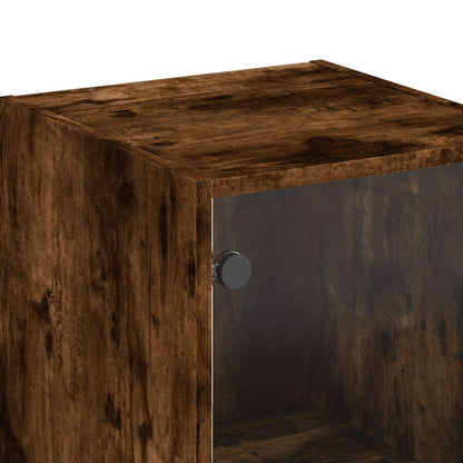 Highboard with Glass Doors Smoked Oak 35x37x142 cm