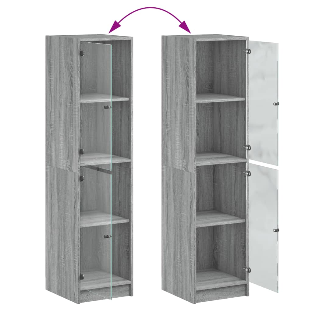 Highboard with Glass Doors Grey Sonoma 35x37x142 cm