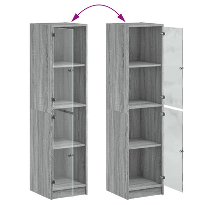 Highboard with Glass Doors Grey Sonoma 35x37x142 cm