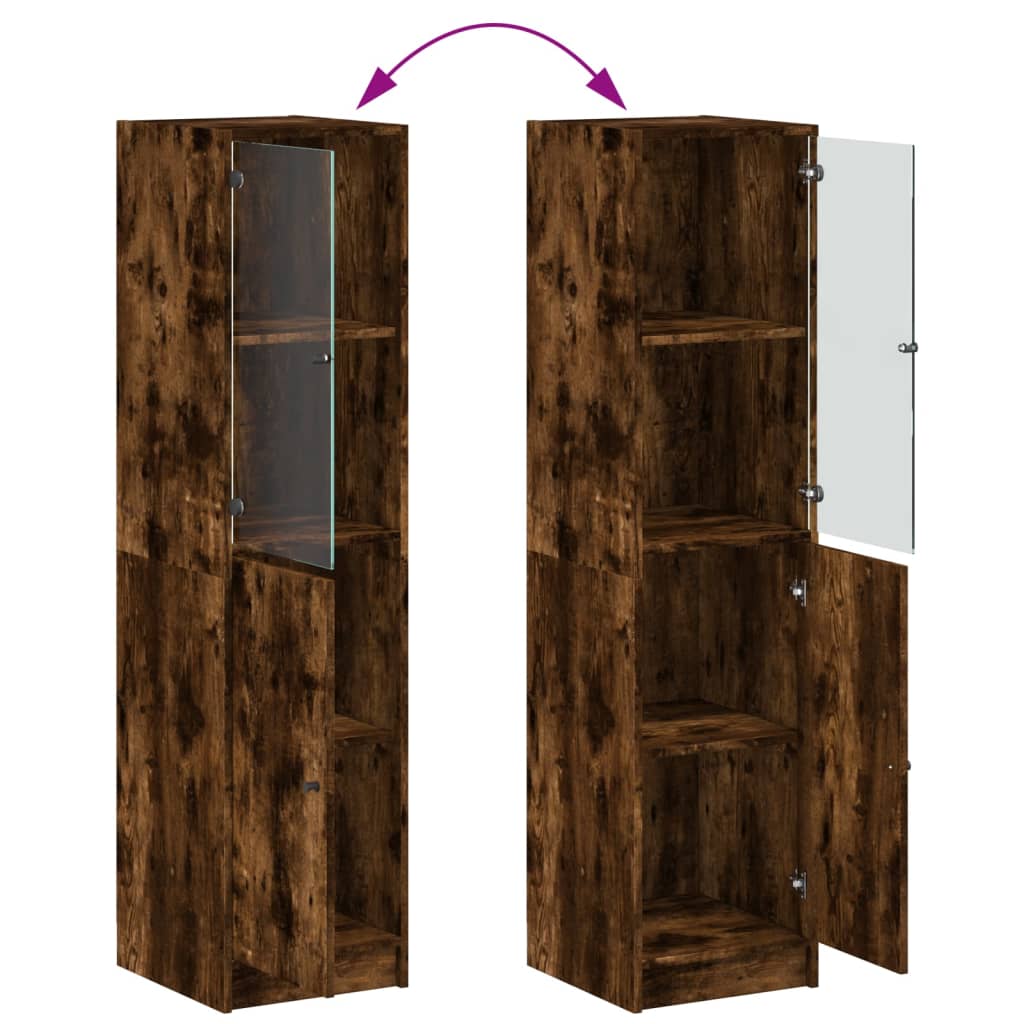 Highboard with Glass Door Smoked Oak 35x37x142 cm