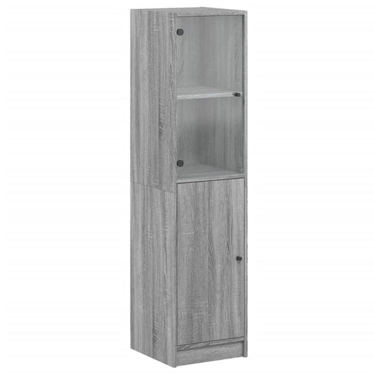 Highboard with Glass Door Grey Sonoma 35x37x142 cm